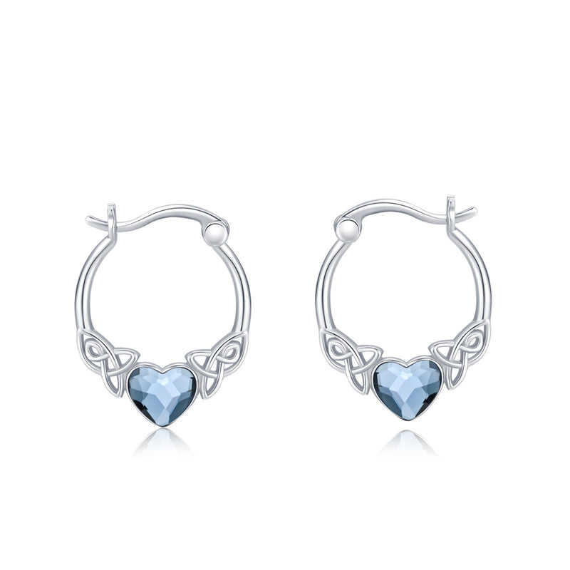 925 Sterling Silver Austrian Crystal Irish Celtic Love Heart Hoop Earrings - Otaj Gifts