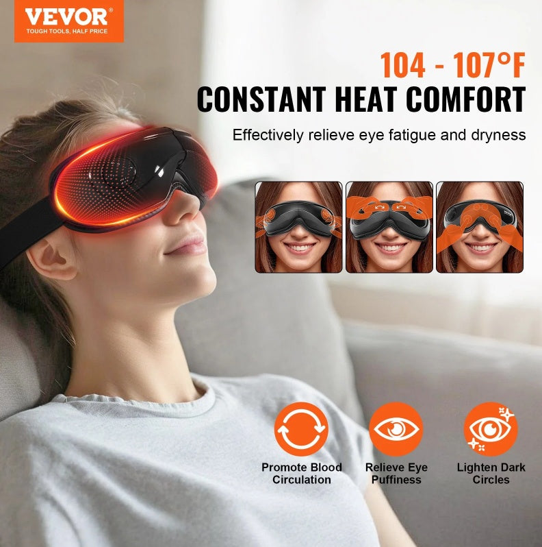Heated Eye Massager Eye Care Device 5 Modes Bluetooth Music Foldable - Otaj Gifts