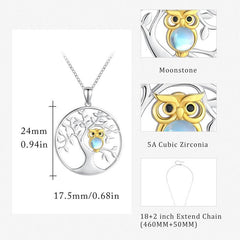 Tree of Life with Moonstone Owl Clearance Pendant Necklace in 925 Sterling Silver - Otaj Gifts