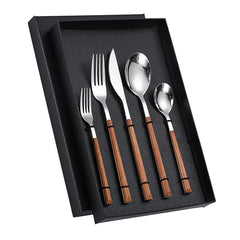 Tableware Cutlery Set Stainless Steel Dinner Knives Forks Spoons Eating Utensils High Hardness Flatware Set Wood Grain Handle - Otaj Gifts