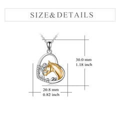Sterling Silver Girls Embrace Horse Heart Pendant Necklace for Women Girls - Otaj Gifts
