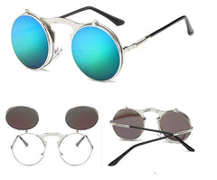 New Vintage Round Steampunk Sunglasses Flip-Up UV Protection Metal Frame Men And Women Summer Cycling Sun Glasses - Otaj Gifts