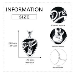 Sterling Silver Music Guitar Pick Pendant Necklace Jewelry Gifts for Women - Otaj Gifts