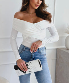 Women's Fashion Shoulder-baring Long-sleeved T-shirt - Otaj Gifts