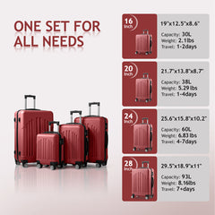 Curved Vertical Stripe 4-in-1 Trolley Case 16in 20in 24in 28in ABS Aluminum Alloy Tie Rod - Otaj Gifts