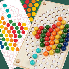 Wooden Peg Board Beads Game Educational Rainbow Clip Beads Puzzle Sorting Toys for Toddlers Preschoolers - Otaj Gifts