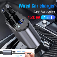 Retractable Car Charger 120W USB&Type C Cable For Phone Fast Charge Adapter - Otaj Gifts