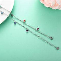 Anklets for Women Sterling Silver Multi Color Oval Rainbow Anklet Bracelets Fashion Jewelry Gifts for Women Teen Girls Friend Birthday - Otaj Gifts