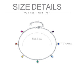 Anklets for Women Sterling Silver Multi Color Oval Rainbow Anklet Bracelets Fashion Jewelry Gifts for Women Teen Girls Friend Birthday - Otaj Gifts