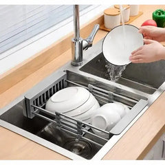 Adjustable Immersion Sink Dish Drying Rack With Stainless Steel Drain Basket - Portable And Retractable Space-Saving Fruit And Vegetable Solution - Otaj Gifts