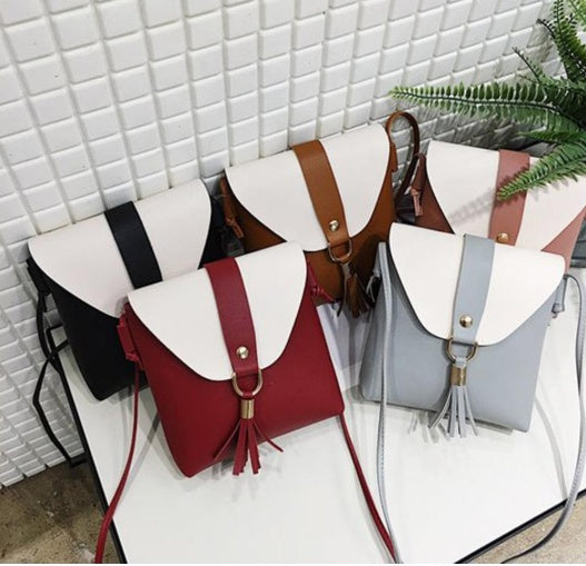 New Korean version of the contrast color female shoulder diagonal package PU soft face ladies bag - Otaj Gifts