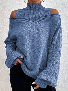 European And American Off-the-shoulder Sweater Women's Pullover Half Turtleneck Autumn And Winter New Lantern Sleeve Sweater - Otaj Gifts