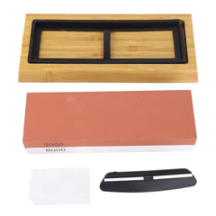 Knife Sharpening Stone 3000 8000 Grit Red White Dual Sided Wooden Base Whetstone for Kitchen Home Restaurant - Otaj Gifts