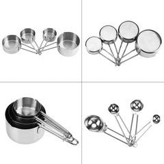8pcs set Stainless Steel Measuring Cups&Spoons Kit Sugar Coffee Milk Kitchen Gadget Baking Tool - Otaj Gifts