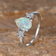 Drop-shaped Inlaid Zircon White Diamond Flower Ring Vintage Simple All Match Jewelry - Otaj Gifts
