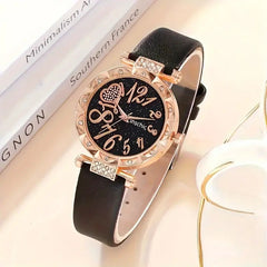 Women's Diamond Dial Belt Quartz Watch Beaded Bracelet Suit - Otaj Gifts