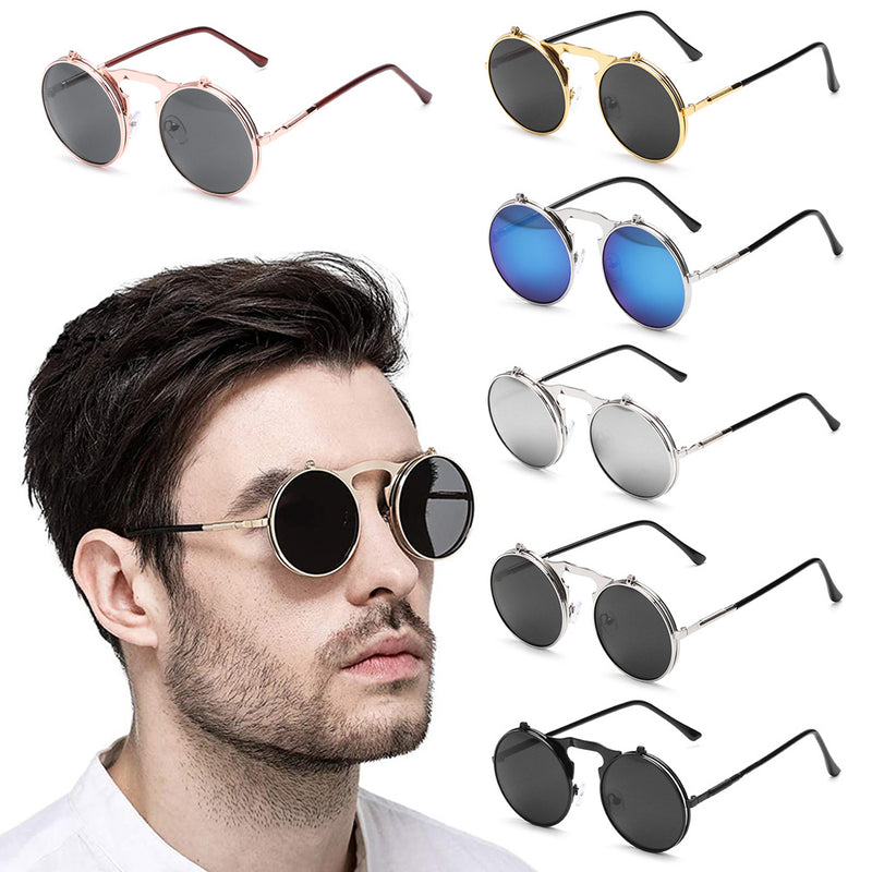 New Vintage Round Steampunk Sunglasses Flip-Up UV Protection Metal Frame Men And Women Summer Cycling Sun Glasses - Otaj Gifts