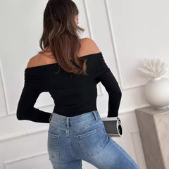 Women's Fashion Shoulder-baring Long-sleeved T-shirt - Otaj Gifts