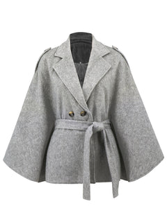 Bandage Coat Batwing Sleeve Lapel Woolen Coat - Otaj Gifts