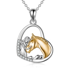Sterling Silver Girls Embrace Horse Heart Pendant Necklace for Women Girls - Otaj Gifts