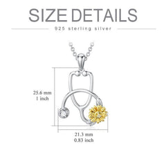 925 Sterling Silver Sunflower Stethoscope Medical Doctor Nurse Student Graduation Pendant Necklace - Otaj Gifts