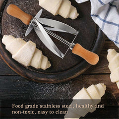 Stainless Steel Croissant Rolling Cutter Bread Dough Pastry Making Tool with Wooden Handle - Otaj Gifts