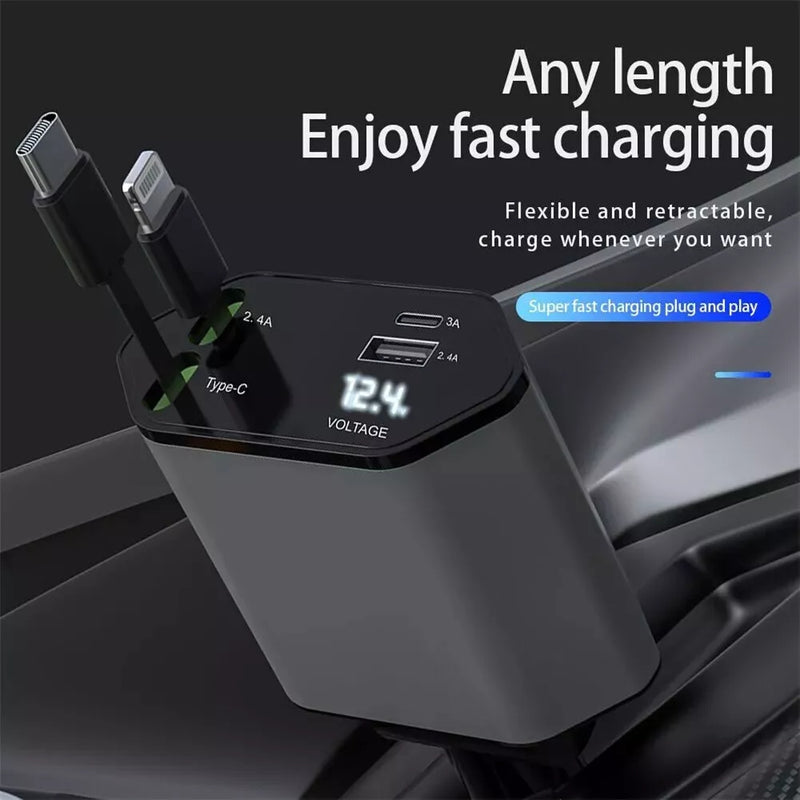 Retractable Car Charger 120W USB&Type C Cable For Phone Fast Charge Adapter - Otaj Gifts