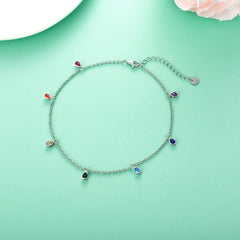 Anklets for Women Sterling Silver Multi Color Oval Rainbow Anklet Bracelets Fashion Jewelry Gifts for Women Teen Girls Friend Birthday - Otaj Gifts