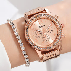 Women's Three-eye Quartz Diamond-embedded Watch - Otaj Gifts