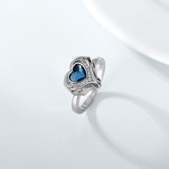 925 Sterling Silver Angel Wing Heart Cremation Urn Holds Loved Ones Ashes Ring - Otaj Gifts