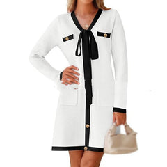 Knitted Lace-up Long Sleeve Dress Women - Otaj Gifts