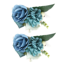 2Pcs/Bag Bridesmaid Wrist Flower Artificial Hand Flower for Wedding Anniversary Cocktail PartyCyan Blue - Otaj Gifts