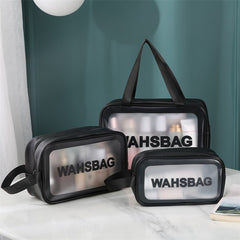Pu Transparent Three Piece Makeup And Wash Bag Large Capacity - Otaj Gifts