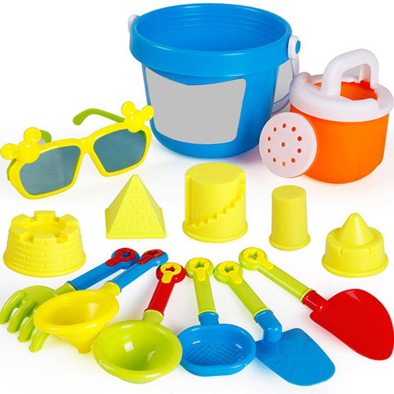 Kids Beach Sand Toys 14pcs Beach Toy with Sand Shovel Glasses Sand Bucket Model for Boys Girls Toddlers Kids - Otaj Gifts