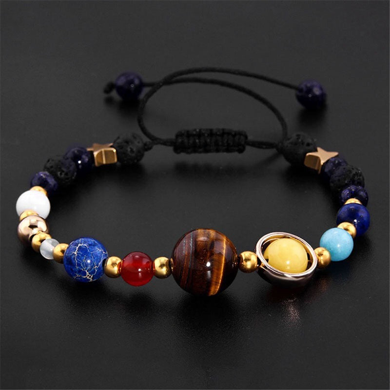 Eight Planets Alloy Bracelet, Natural Stone Bead Bracelet Women Solar System Bracelet Universe Galaxy The Eight Planets Guardian Star Natural Stone Beads Bracelet Bangle Gifts For Girls - Otaj Gifts
