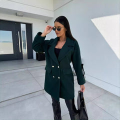 Winter Solid Color Fashion All-match Double-breasted Woolen Coat Women's Clothing - Otaj Gifts