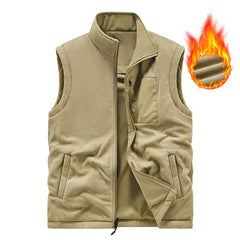 Vest Man Winter Fleece-lined Multi-pocket Vest Middle-aged Father - Otaj Gifts