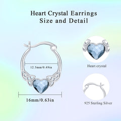 925 Sterling Silver Austrian Crystal Irish Celtic Love Heart Hoop Earrings - Otaj Gifts