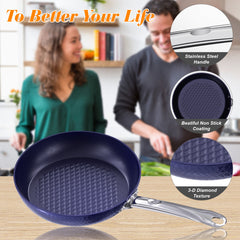 Frying Pan Sets Non Stick 3Pieces Blue 3D Diamond Cookware - Otaj Gifts