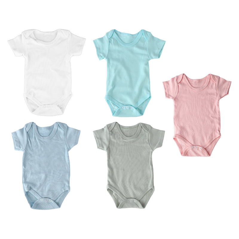 5pcs Baby Bodysuits Round Neck Short Sleeved Plain Color Infant Bodysuits for Newborn 0-3M - Otaj Gifts