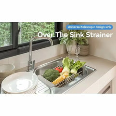 Adjustable Immersion Sink Dish Drying Rack With Stainless Steel Drain Basket - Portable And Retractable Space-Saving Fruit And Vegetable Solution - Otaj Gifts