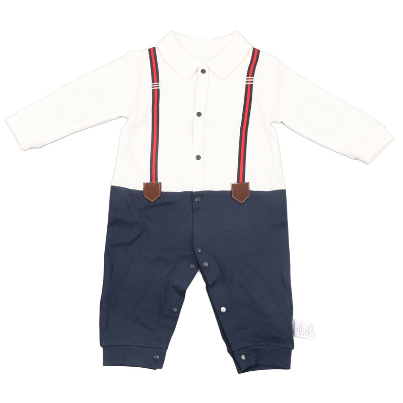 Baby Boy Jumpsuit Long Sleeves Threaded Cuffs Button Closure Boy Outfits with Bowtie 73cm - Otaj Gifts
