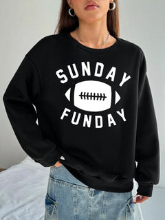 Women Basic Casual Pullover Spring Autumn Long Sleeve American Football Printed Round Neck - Otaj Gifts