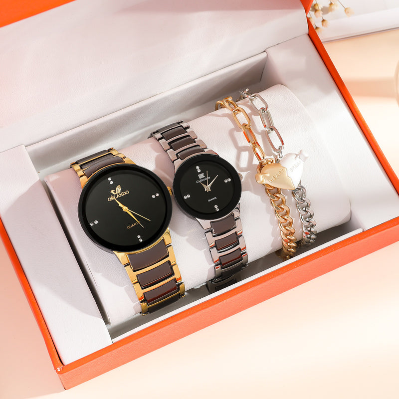 New Fashion Simple All-match Couple Watch Heart Bracelet Suit - Otaj Gifts