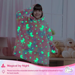 RAINBEAN Glow In The Dark Wearable Blanket Hoodie For Kid, Oversized Hooded Wearable Blanket Sherpa, Soft Blanket Hooded Gift For Girls And Boys 3-6 Years - Otaj Gifts