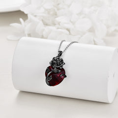 Sterling Silver Heart Rose Urn Necklace for Ashes Cremation Jewelry - Otaj Gifts