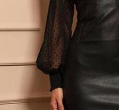 Black Mesh Stitching Tight Leather Skirt - Otaj Gifts