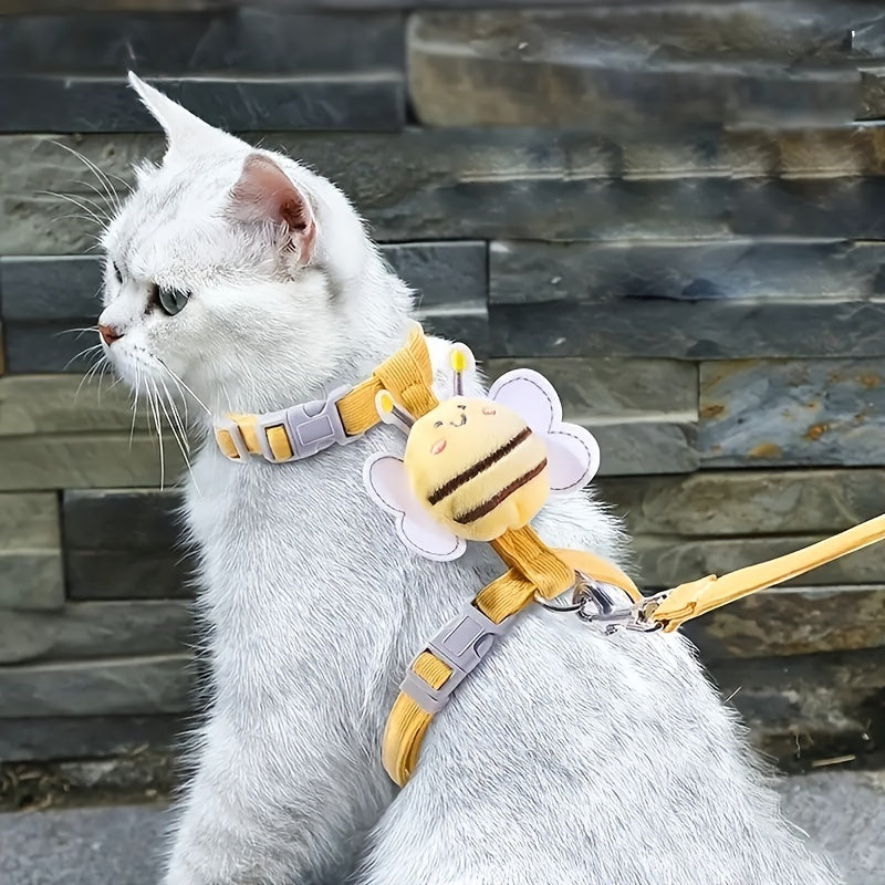 Cat Harness Leash Set With Cute Bee Plaid Cats Escape Proof - Adjustable Kitten Harness For Large Small Cats, Lightweight Soft Petsafe Harness Yellow Plaid Bee - Otaj Gifts