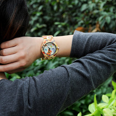 BOBO BIRD O20 Butterfly Print Women Watches All Bamboo Made Quartz Wristwatch for Ladies in Wooden Gift Box - Otaj Gifts