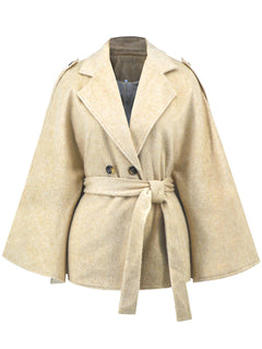 Bandage Coat Batwing Sleeve Lapel Woolen Coat - Otaj Gifts